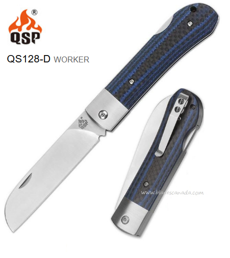 QSP Worker Folding Knife, N690, Carbon Fiber/G10 Blue, QS128-D